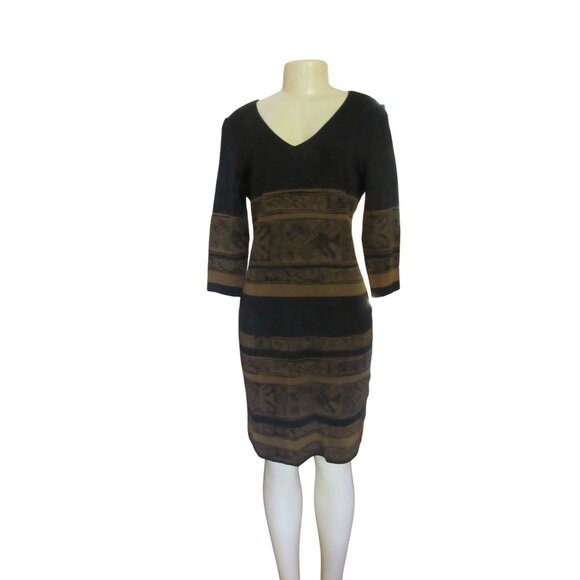 Peruvian Connection Black/Brown Aztec Print Pima Cotton Sweater Dress Size M - Picture 4 of 11
